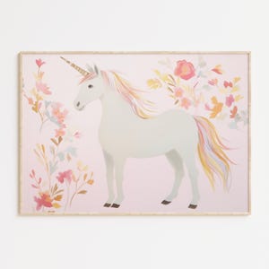 Unicorn Pastel Pink Print, Digital Download, Magical Print, Nursery Wall Art, Kid&#39;s Room Print, Playroom Decor, Pink Girls Room Printable