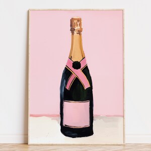 Soft Pink Champagne Art Print, Digital Download, Preppy Wall Art, Kitchen Art Print, Soft Girl Aesthetic, Dorm Room, Girly Bar Cart Print