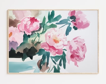 Pfingstrose Aquarell Druck: Blush rosa Blumen Kunst (Digitaler Download)