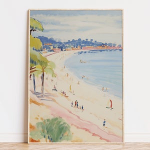 Cuadro "Día en la playa en el sur de Francia", impresión de arte mural costero, decoración preppy de verano, descarga digital, impresión vintage de casa de playa