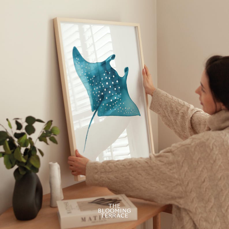 Watercolor Manta Ray Print, Ocean Wall Art, Beach House Decor (digital ...