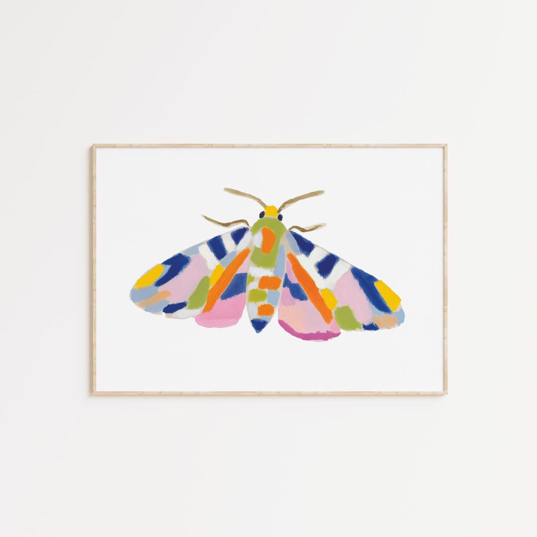 Colorful Moth Artwork, Bright Nursery Print, Illustrated Insect Art for ...