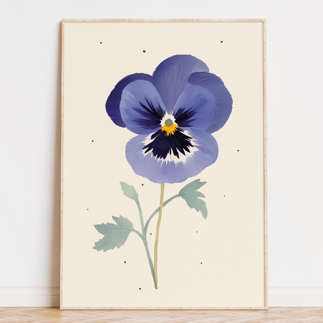 Purple Pansy Flower Painting, Colourful Botanical Watercolor Wall Art ...