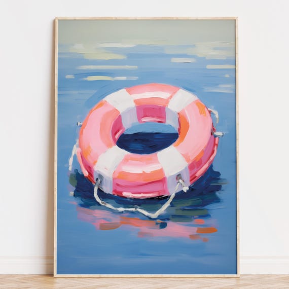 Pink Lifebuoy Art, Coastal Summer Print, Beach House Decor (Digital Download)