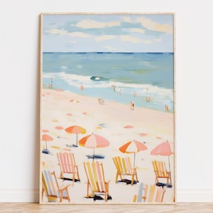 Cuadro de playa de verano, Impresión de arte de pared costera, Decoración de verano, Descarga digital, Impresión vintage de casa de playa, Póster del sur de Francia, Italia