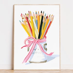 Bleistifte im Glas Illustration Druck, Digitaler Download, Vintage Klassenzimmer Poster, Gemütlicher Lesefleck, Kinderzimmer Dekor, Zeichnung Liebhaber Wandkunst