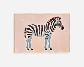 Rosa Zebra, Safari-Kinderzimmer-Dekor, Afrikanische Wildtiere Malerei (Digitaler Download)