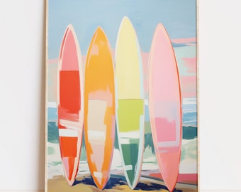 Colorful Surfboard Wall Art, Coastal Style Maritime Decor (Digital Download)