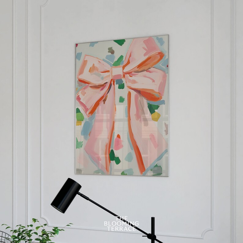 Pink Bow Art Print, Preppy Ribbon Room Decor, Coquette Room Decor ...