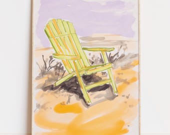 Yellow Beach Chair Print: Pastel Coastal Wall Art (Digital Download)