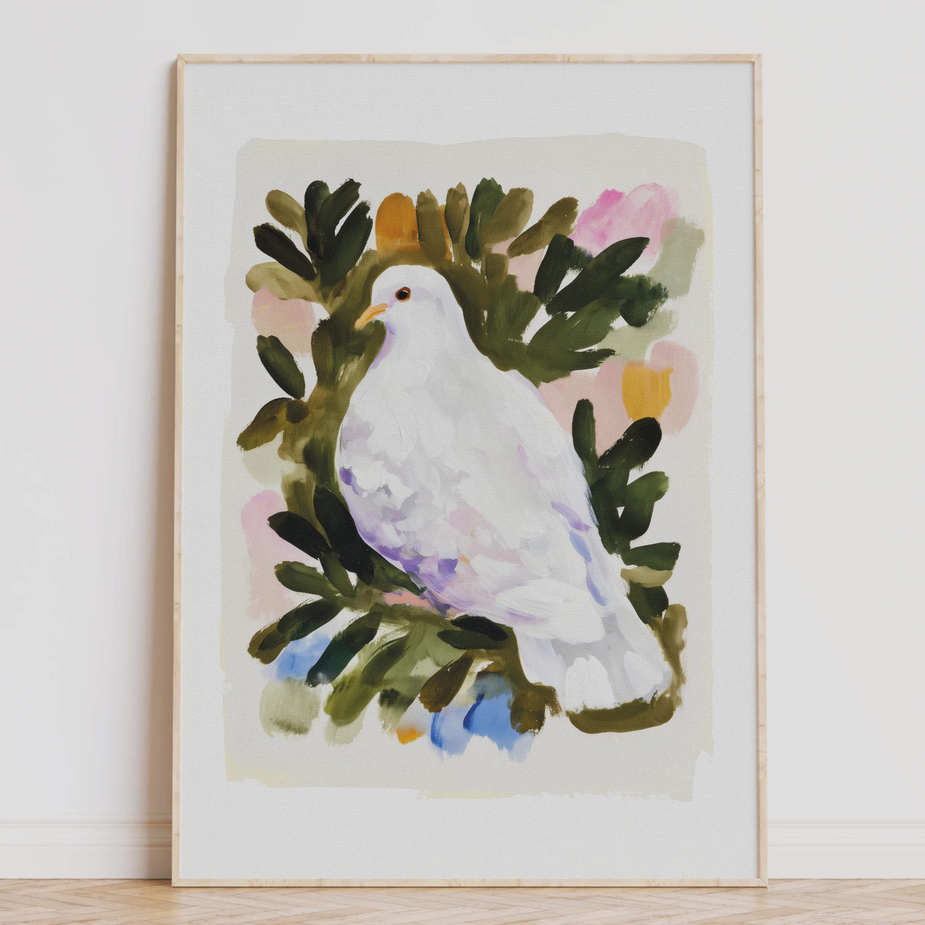 白い鳩の絵画、教会の壁装飾、平和なキリスト教の祈祷室のアート