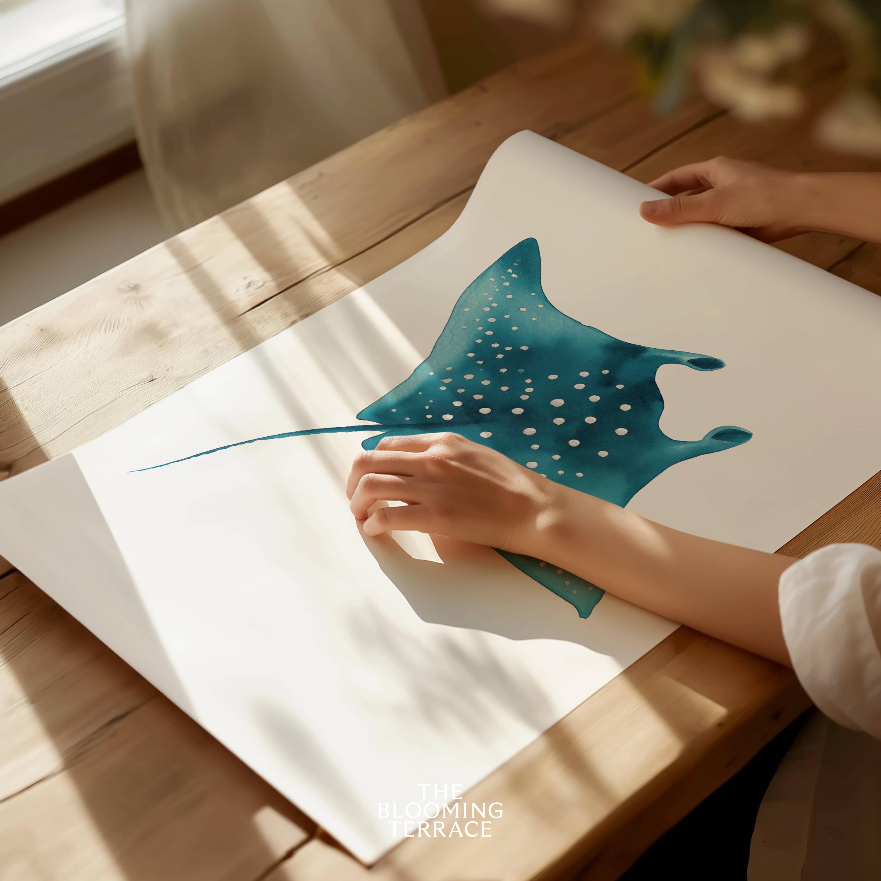 Watercolor Manta Ray Print, Ocean Wall Art, Beach House Decor (digital ...