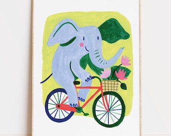 Elefant auf Fahrrad, Kunst, Kinderzimmer Dekor, Kinderzimmer Dekor (Digitaler Download)