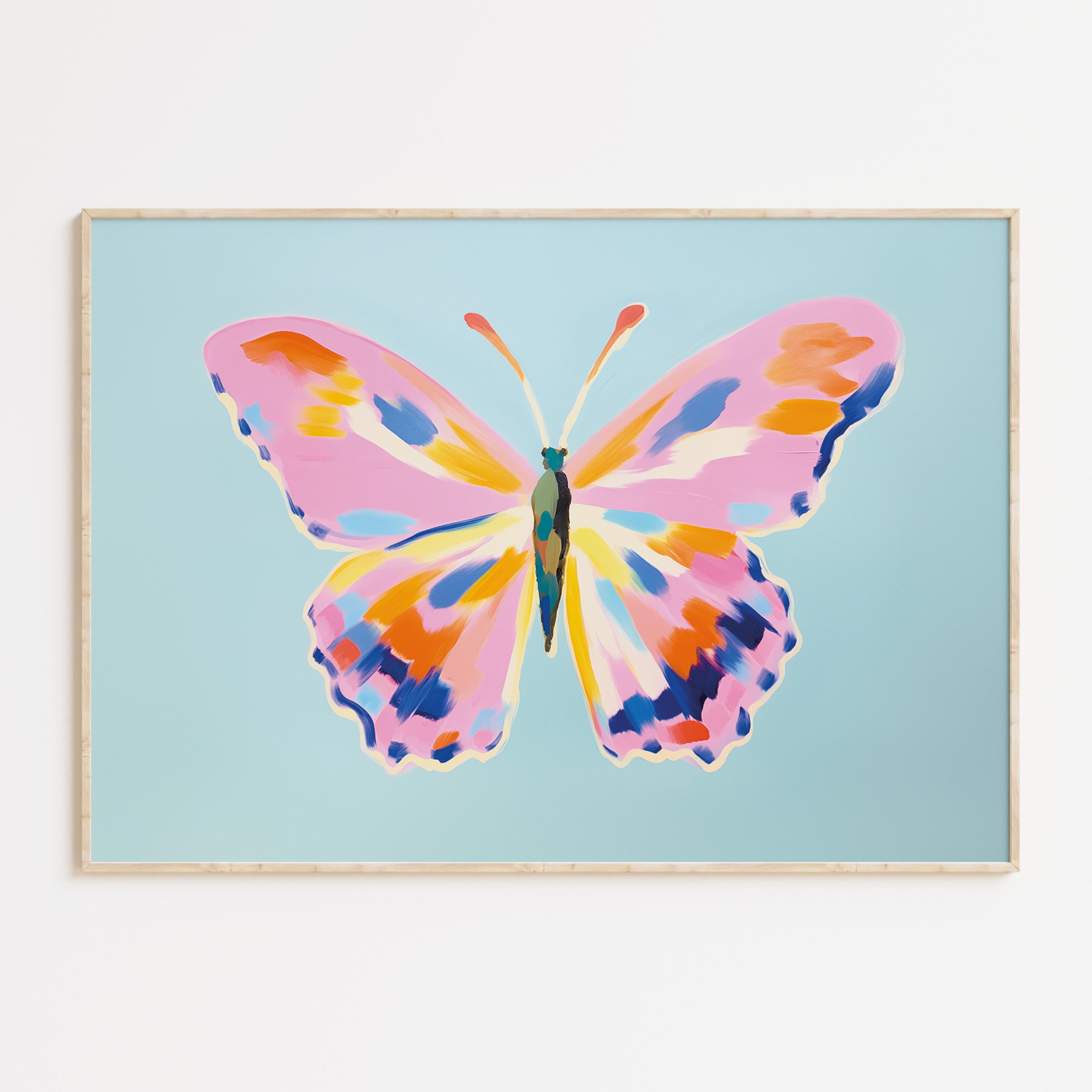 Colorful Butterfly Painting, Digital Download, Preppy Room Decor, Coquette Room, Girly Aesthetic, Dorm Teen Wall Art Printable, Kids Nursery