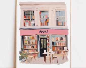 Vintage Book Shop Print, Cozy Reading Nook Decor, Library Wall Art (Digital Download)