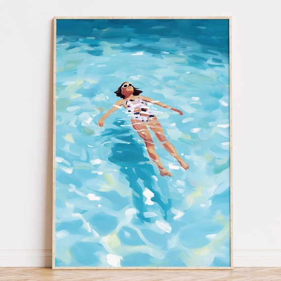 Woman Floating Print, Swimmer Wall Art, Summer Poster (Digital Download)