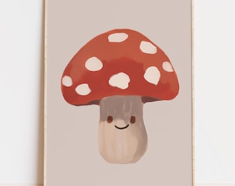 Toadstool Print for Whimsical Forest Nursery Decor, Red mushroom Art (Digital Download)