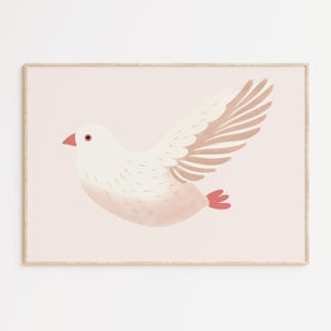 Sweet White Dove Art Print, Digital Download, Kids Room Wall Art, Playroom Decor, Nursery Farm Boho Decor, Animal Printable, Nursery Art