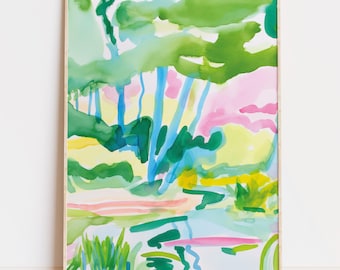 Watercolor Swamp Landscape Painting, Abstract Wetland Wall Art (Digital Download)