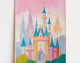 Märchenhafte bunte Burg Kunst, magisches Disney Kinderzimmer Dekor (digitaler Download)