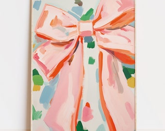 Pink bow art print, preppy ribbon room decor, coquette room decor, cottagecore wall art, light pink wall art, soft girl aesthetic