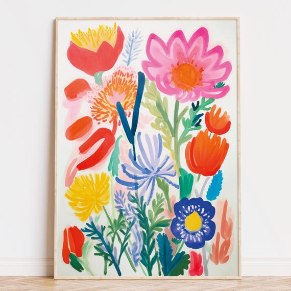 Colorful Botanical Bright Floral Print, Decorative Plant Art Illustration (Digital Download)