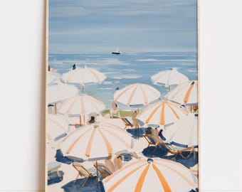 Watercolor Beach Umbrella Art, Ocean View Print, Italian Coast Printable (Digital Download)