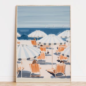 Cuadro de un día de playa en Italia, impresión de arte de pared costera, decoración de verano, descarga digital, impresión vintage de casa de playa, sur de Francia, póster de Italia