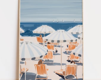 Summer Beach Poster, Mediterranean Print, Seaside Painting, Beachy Wall Art (Digital Download)