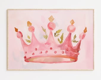 おとぎ話の王冠、ピンクのプリンセスプリント、ソフトパステルの保育園アート（デジタルダウンロード）