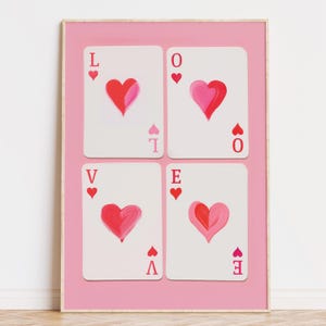 Love speelkaart print, digitale download, Love speelkaart, preppy coquette kamer decor, girly roze esthetiek, kunst aan de muur slaapzaal, hou van jou