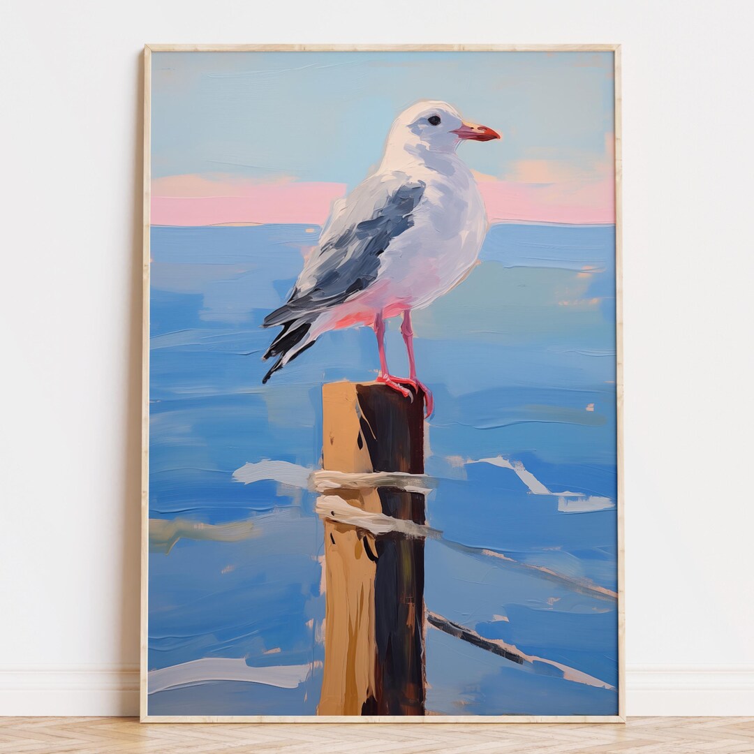 Seagull Art Print, Beach House Decor, Coastal Bird Printable (digital ...