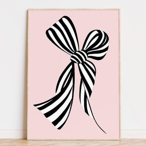Striped Bow Art Print, Girly Room Decor, Black and white Ribbon Illustration (Digital Download)
