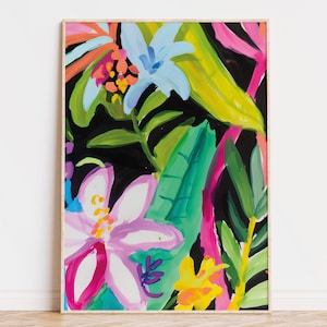 Tropical Flower Wall Art Printable, Digital Download, Bold Botanical Jungle Poster, Colorful Boho Living Room, Exotic Kitchen Decor