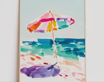 Colorful Beach Umbrella Wall Art Printable, Beachy Home Decor, Parasol Print (Digital Download)