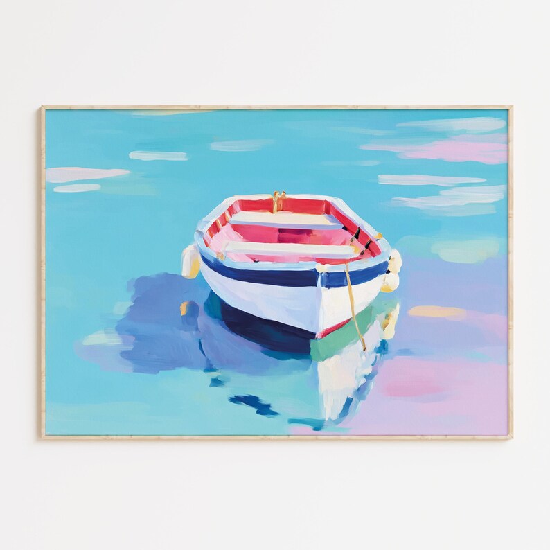 Pink Rowboat Pastel Rowboat Wall Art, Digital Download, Nautical Coastal Decor ...