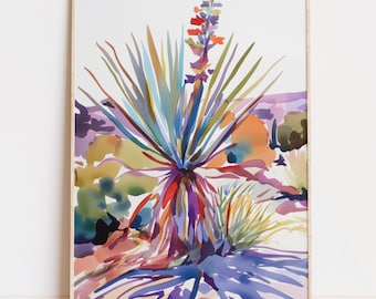 Desert Plant Print, Yucca Wall Art, Southwest Style Watercolor Landscape (Digital Download)