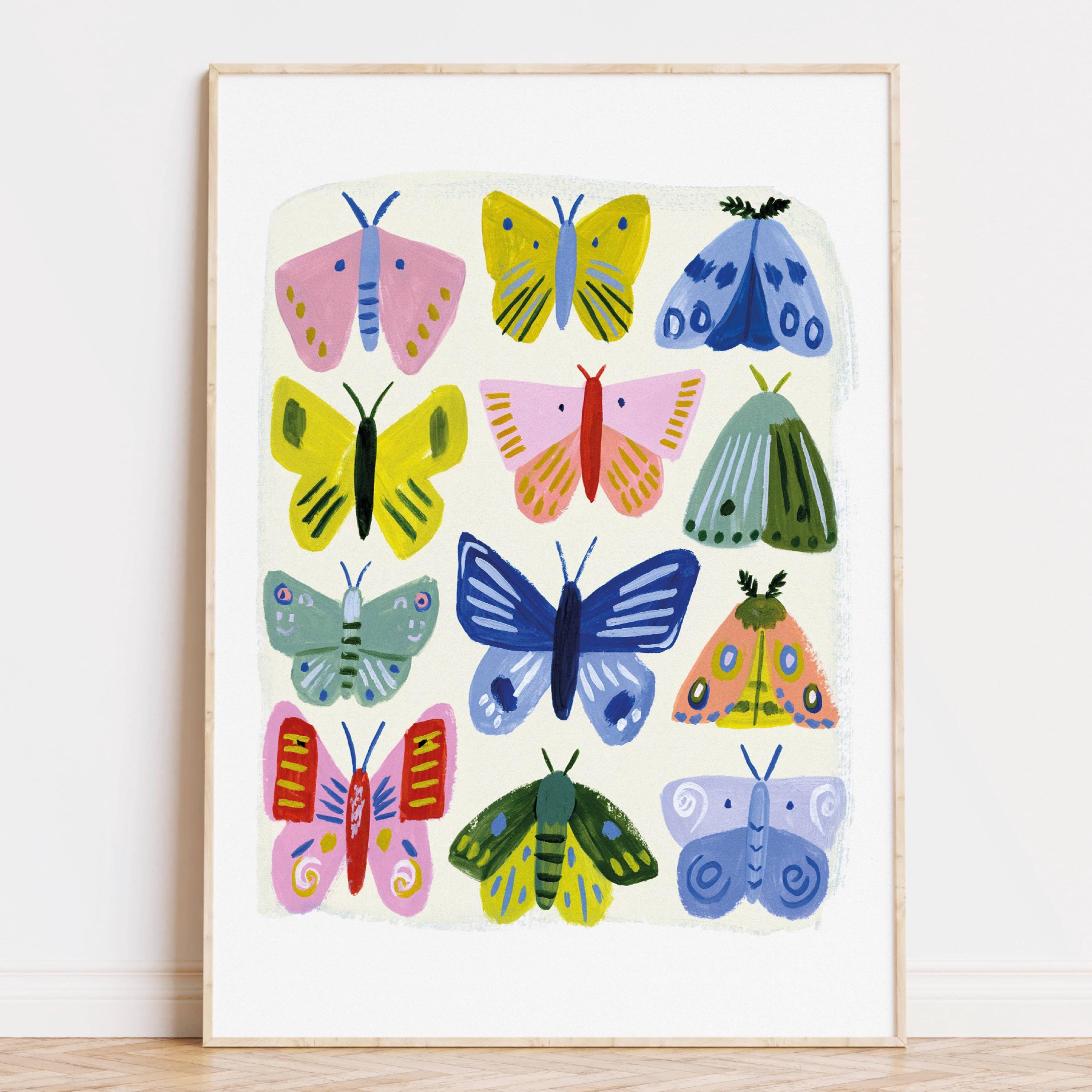 Butterflies and Moths Wall Art, Whimsical Nature Print, Cottagecore Decor (Digital Download)