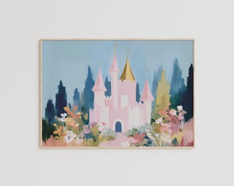 Arte del castello della principessa, decorazione da parete per cameretta dei bambini con libro di fiabe (download digitale)