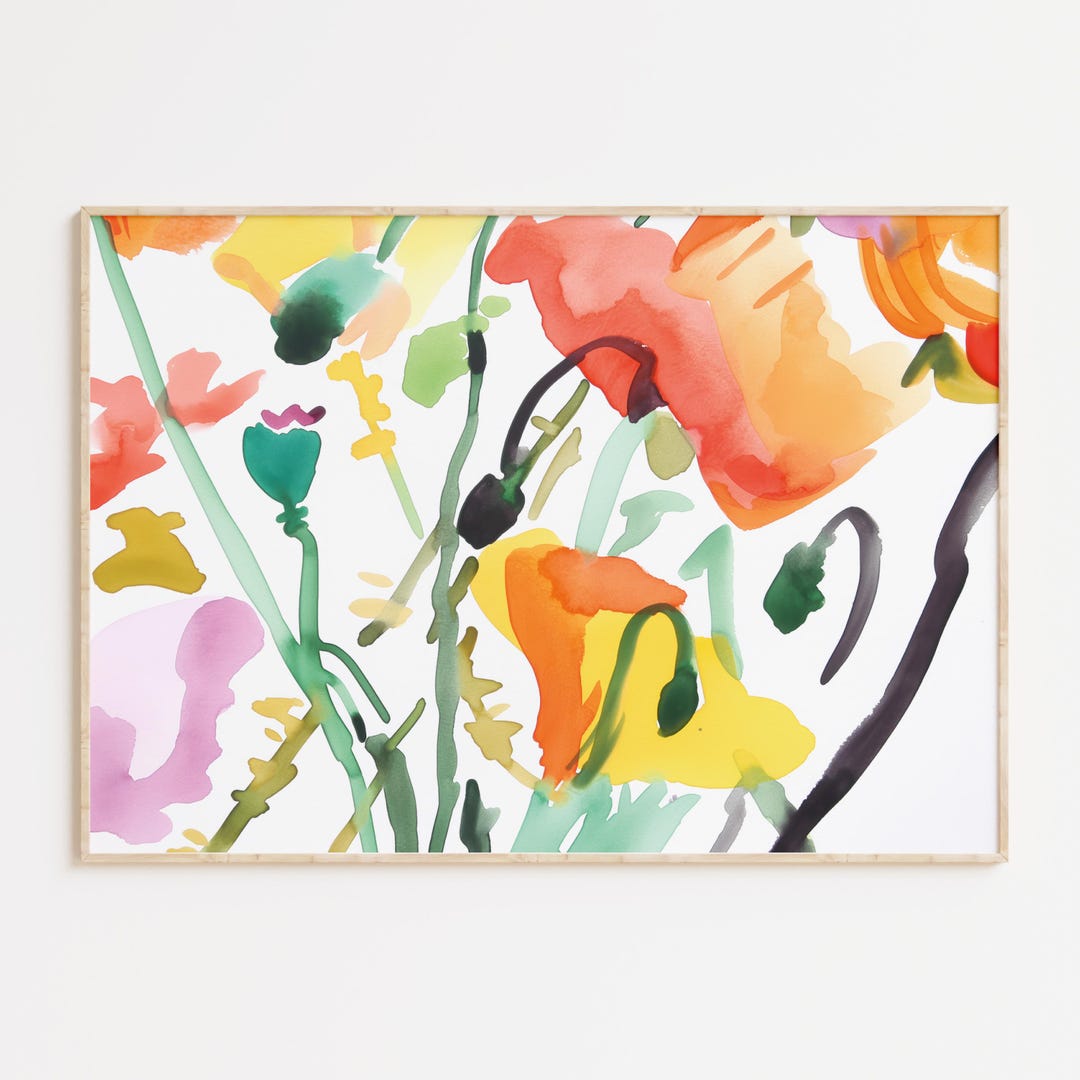 Poppy Art Print, Abstract Watercolor Poppies Bright Floral Decor ...