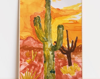 Watercolor Desert Cactus Art Print, Southwestern Landscape Decor (Digital Download)