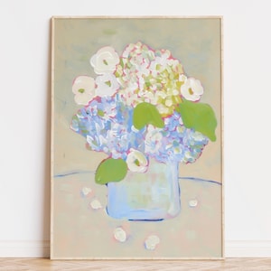 Hydrangea Floral Print, Pastel Bouquet Wall Art, Impressionist Flower Painting, Cottagecore Wall Decor, Soft Botanical Printable Download