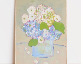 Hortensie Kunstdruck, digitaler Download, Pastell Blumenstrauß druckbare, impressionistische Blumenmalerei, Cottagecore Wand-Dekor