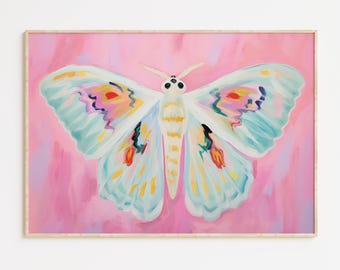 カラフルな蛾の絵画、プレイルームの子供用装飾、蝶の壁アート（デジタルダウンロード）