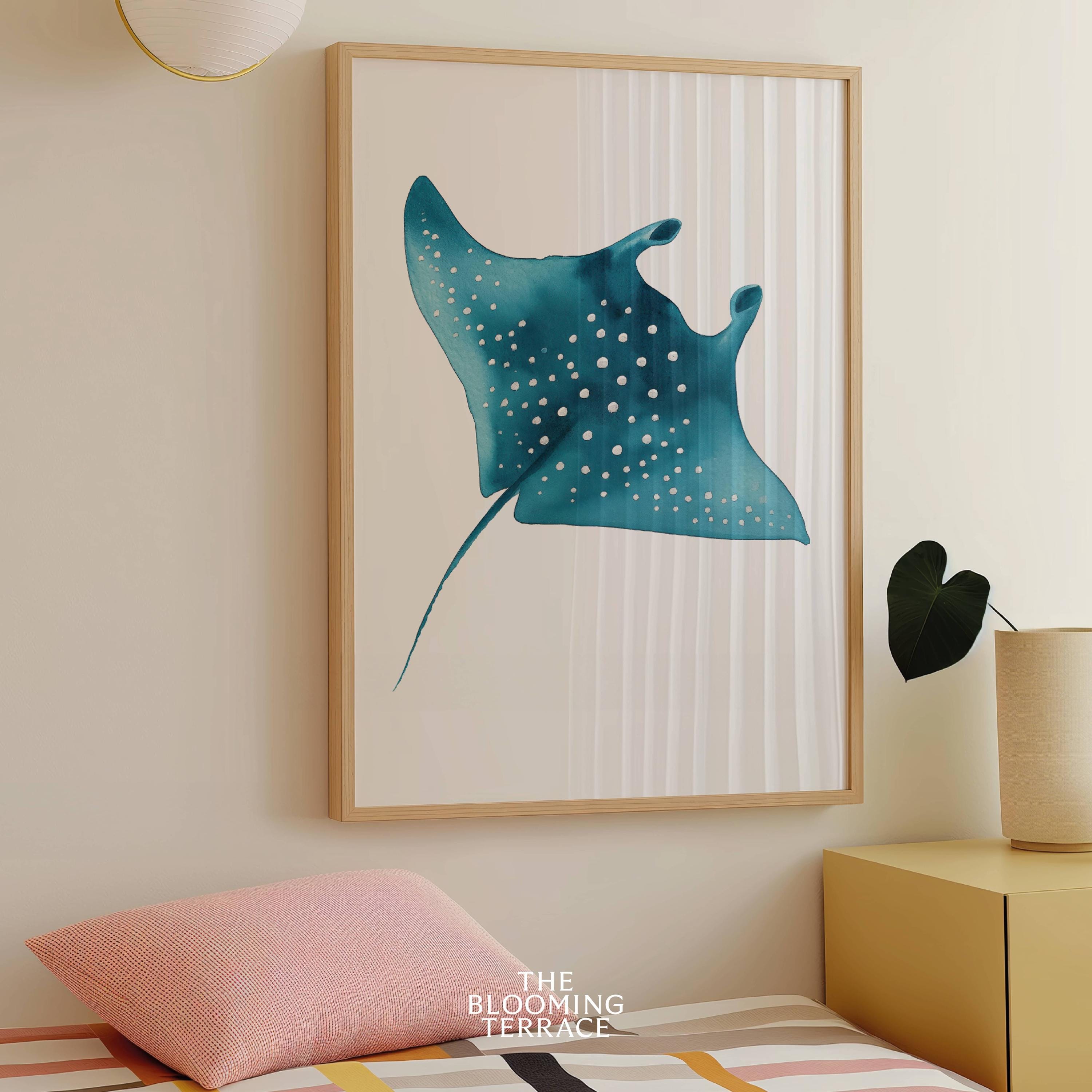 Watercolor Manta Ray Print, Ocean Wall Art, Beach House Decor (digital ...