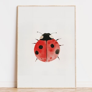 Watercolor Ladybug Art Print Digital Download, Nursery Wall Art, Kids Room Decor, Boho Animal Artwork, Bug Illustration, Cottagecore Decor