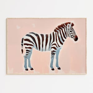 ピンクのシマウマの絵画、アニマルプリント、デジタルダウンロード、サファリプリント、アフリカンアートのシマウマプリント保育園、モダンサファリアート、大胆なアニマルプリント
