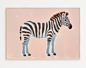 Pink Zebra Painting, Animal Print, Digital Download, Safari Printable, African Art Zebra Print Nursery, Modern Safari Art, Bold Animal Print