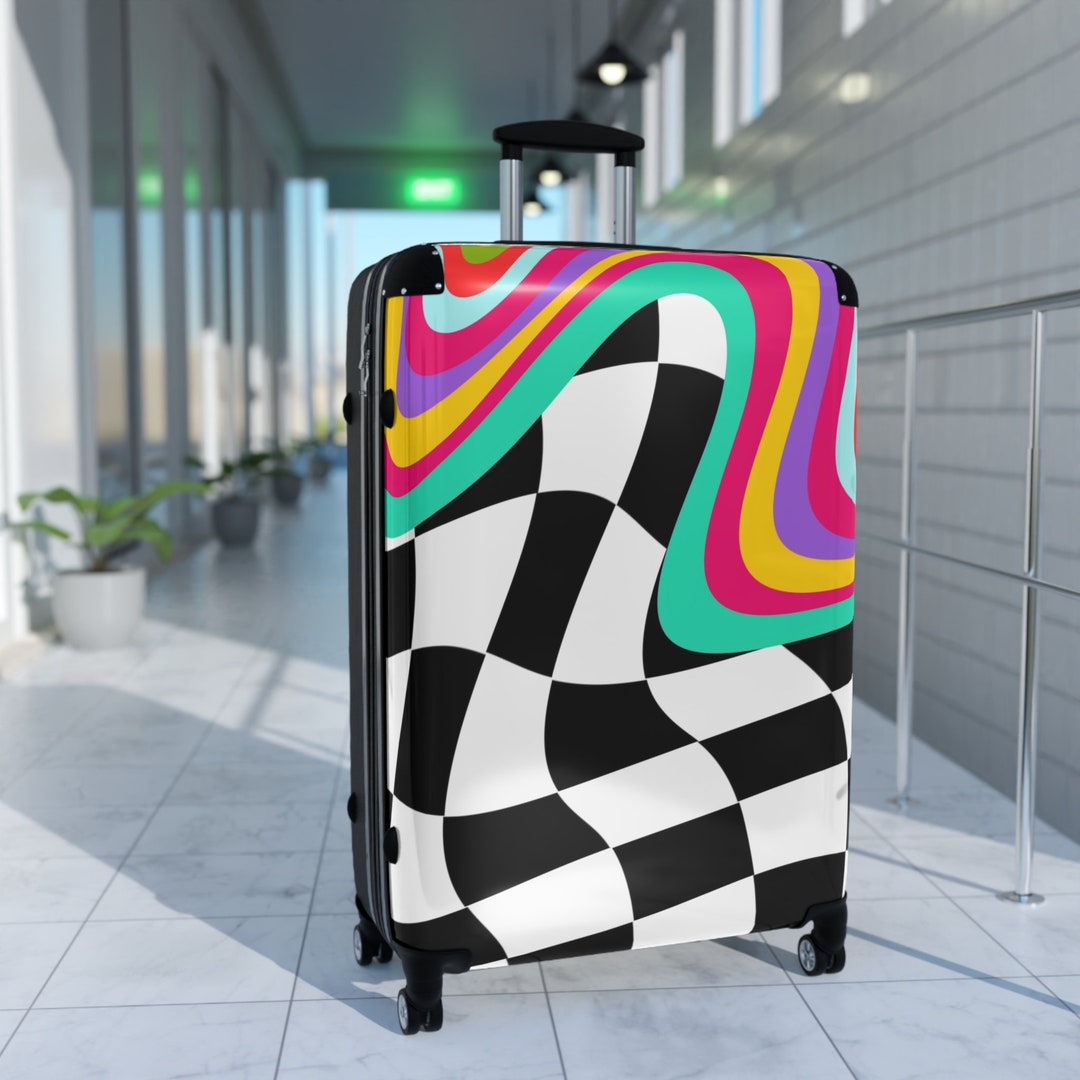Black and White Suitcase Colorful Suitcase Checked Pattern Etsy