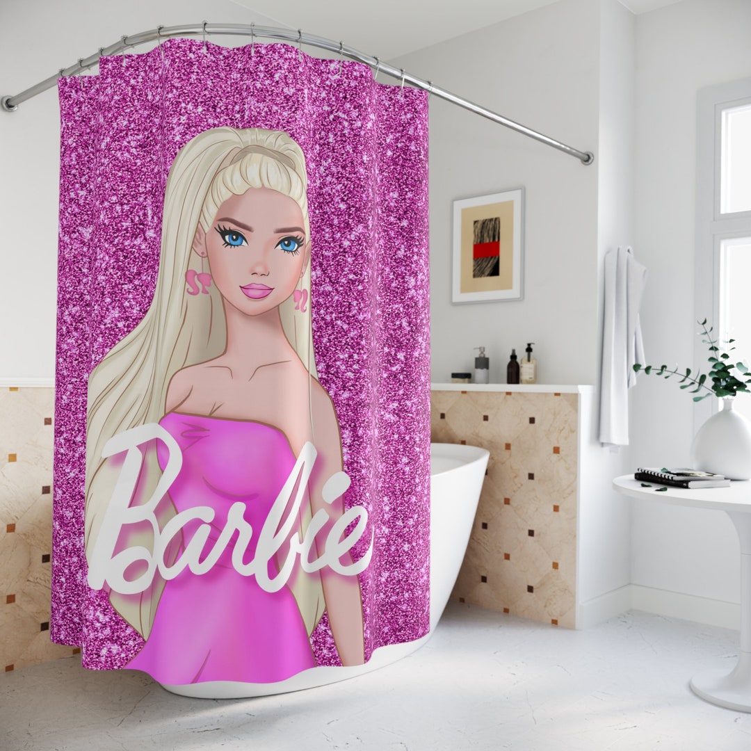 Barbie Shower Curtain Barbie Pink Glitter Home Decor Barbie Etsy